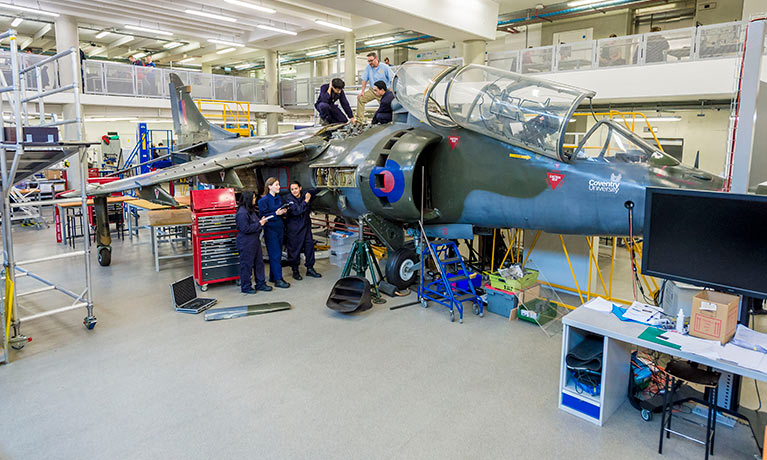 Students working on the harrier jet