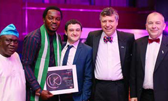 Left to right: Mr Faborode, Olubankole Omokivie, Andy Caldwell, Sir Ciarán Devane and Professor John Latham at the British Council Alumni Awards