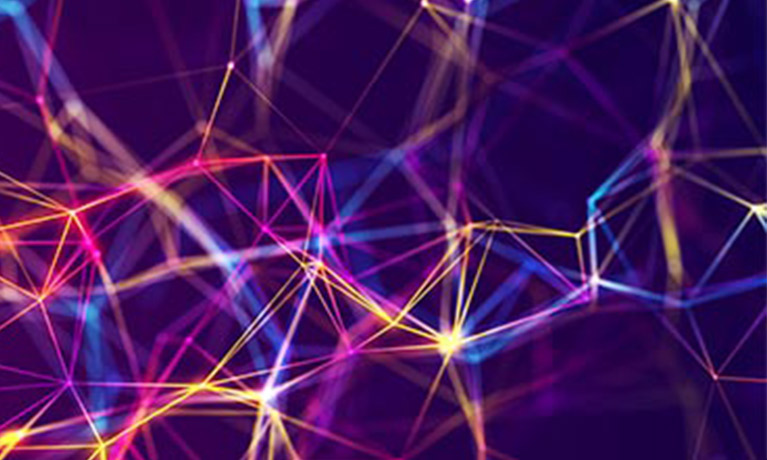 orange lines connect to one another on a purple background