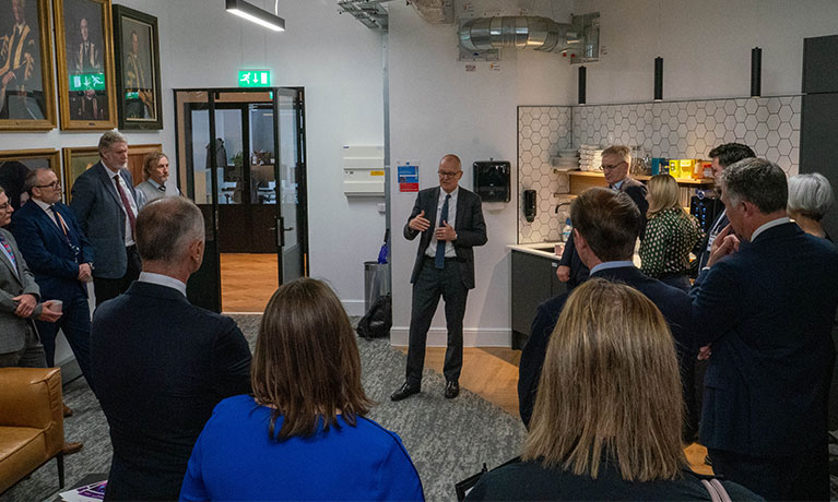 Lord Vallance, Minister of State for Science, Research and Innovation, speaking at the launch event in Birmingham
