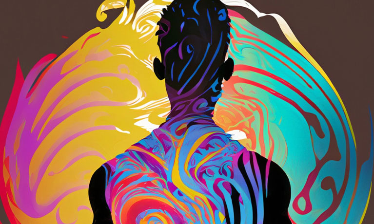 illustration of a person surrounded by colour