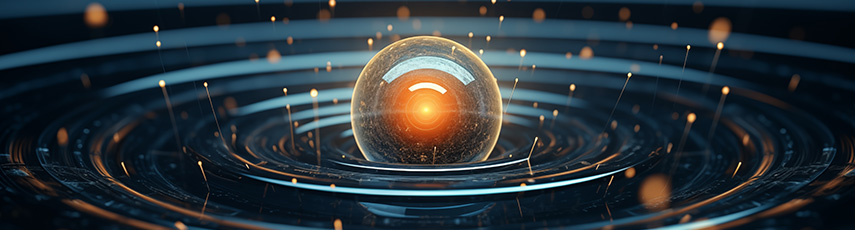 A graphic of blue circles around an organe ball