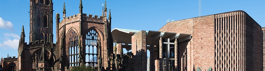 coventry cathedral with a blue sky background