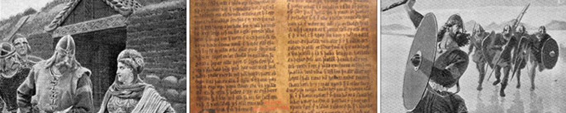 Ancient scenes on left and right side and a page of an old book in the middle