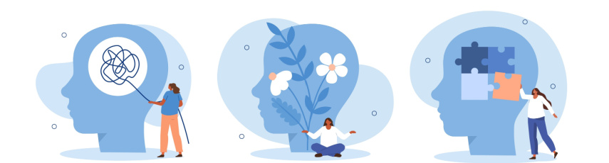 graphic illustration of heads and brain functioning