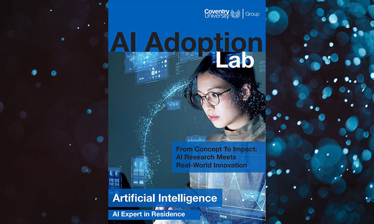 Brochure cover that reads AI Adoption Lab, From Concept to Impact: AI Research Meets Real-World Innovation, Artificial Intelligence AI Expert in Residence