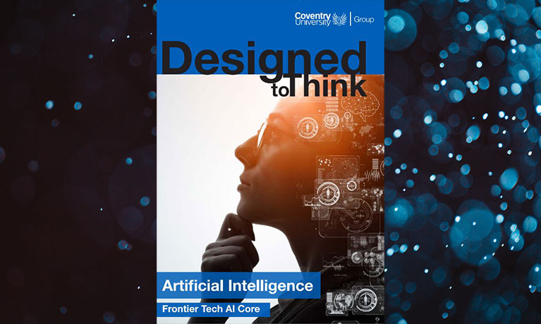 Brochure cover that reads Designed to Think, Artificial Intelligence Frontier Tech AI Core