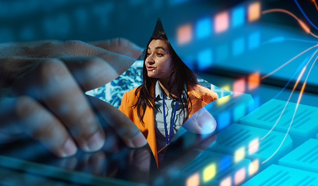Person in a diamond on a AI background