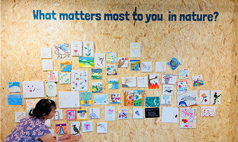 Board with posters on highlighting environmental priorities
