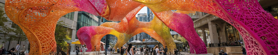 Vibrant orange and pink contemporary art installation