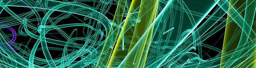 Virtual art featuring abstract green lines on a dark background