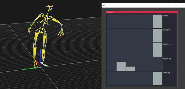 a digital image of a human figure is controlled by a computer menu.