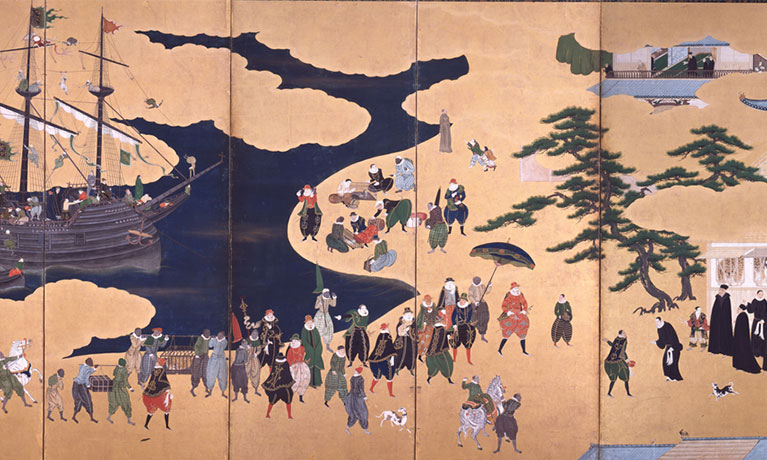 Kanõ Naizen (1570-1616), Arrival of the Southern Barbarians (Nanban-jin) Screen