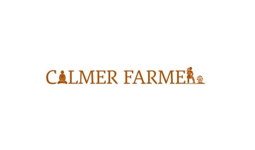 The words Calmer Farmer in orange with a persons sillouette as the letter A in calmer and letter R in farmer