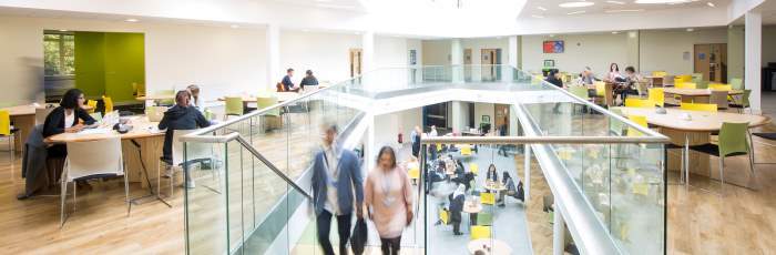 The atrium within Coventry University's Jaguar building