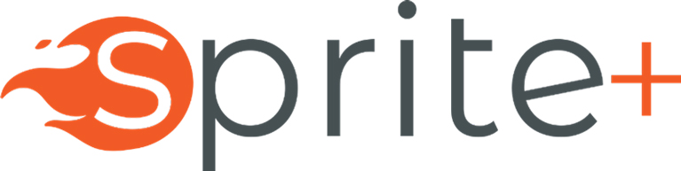 Sprite+ logo in orange and dark grey colours