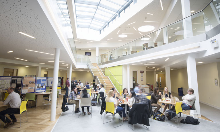 Researchers sat in the communal space in the Jaguar building