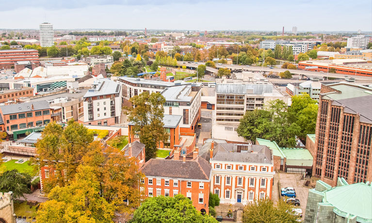 Coventry city centre aerial view