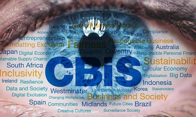 A human eye with CBiS related phrases