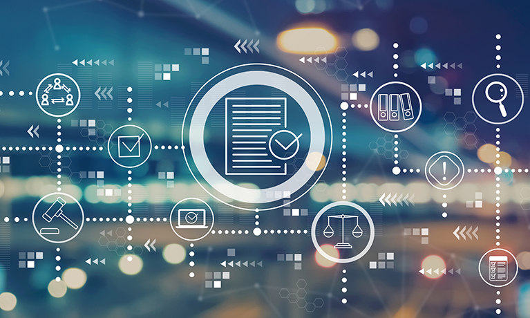 An abstract image with different icons to represent policies