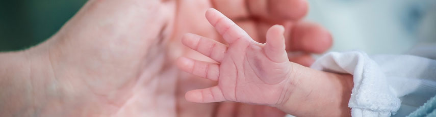 Male hand and baby hand touch.