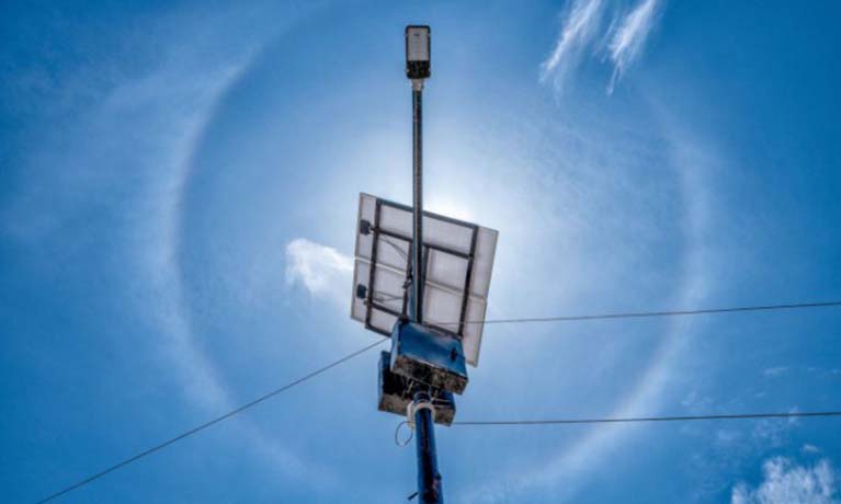 Zoomed in image of microgrid with blue skies