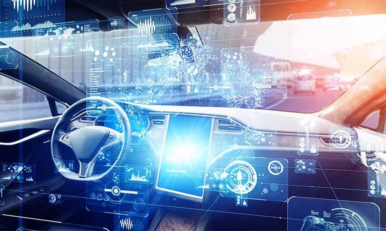 Futuristic electronic vehicle with machine learning concept