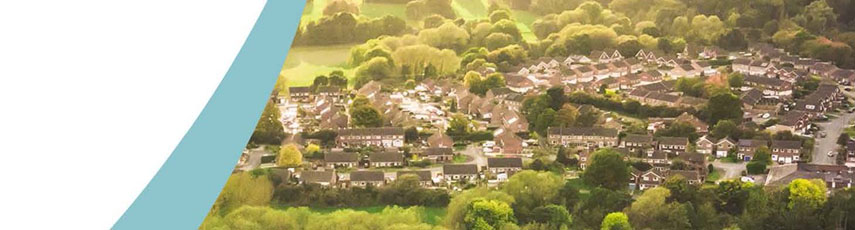 Birds eye view of residential housing in the United Kingdom