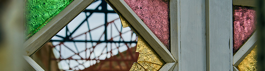 Stained glass window in the front door of a home