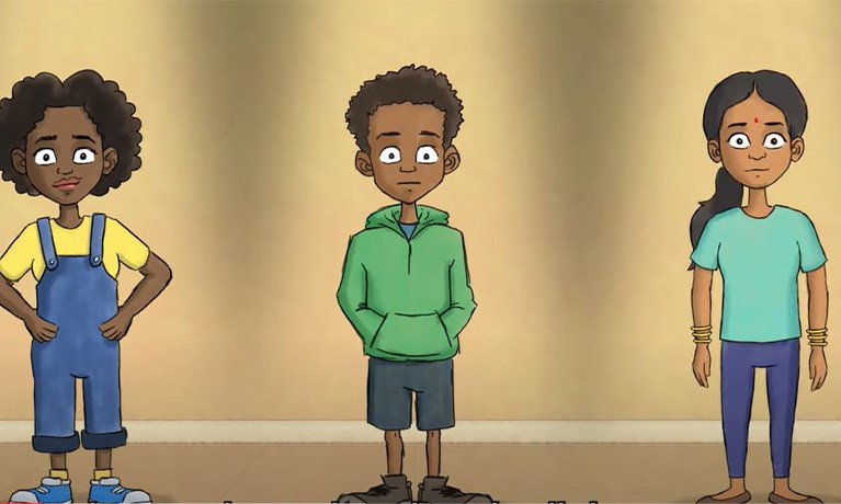 three young people of ethnic minorities animation