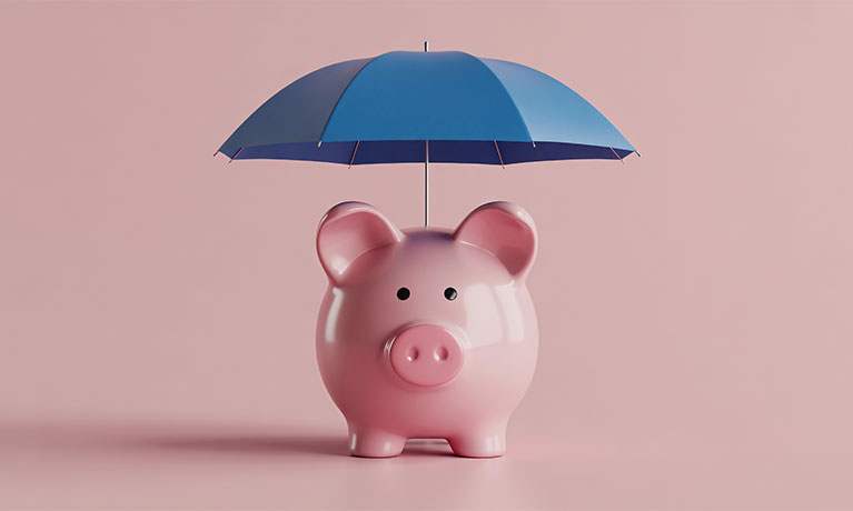 piggy bank with umbrella above