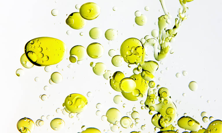 Yellow water bubbles on a white background
