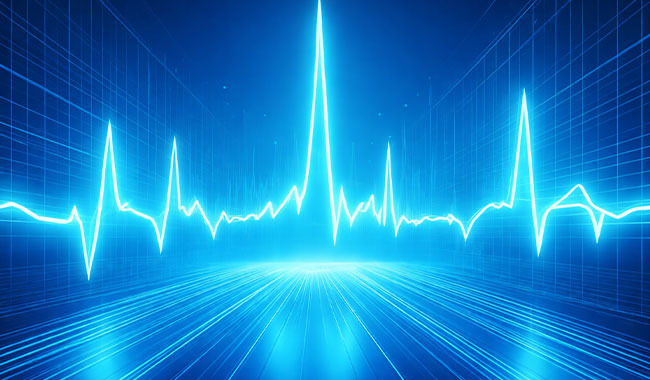 Heartbeat on bright blue background