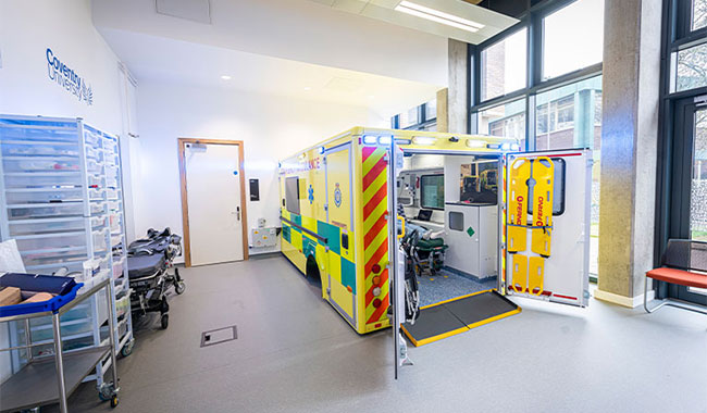Ambulance in a room in the Alison Gingell building
