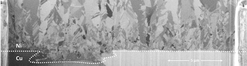 Cross section of electroplated nickel layer deposited under ultrasonic agitation