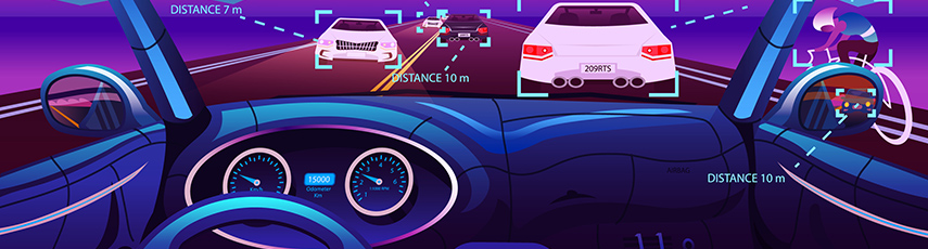 Illustration of dashboard control in an auto piloted simulation smart car