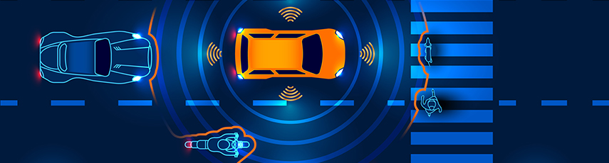 Illustration of an autonomous smart car scanning the road