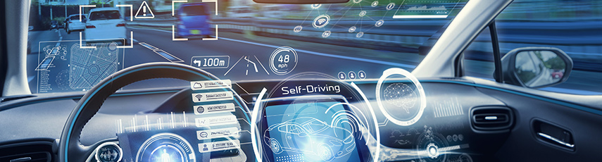 Dashboard display of a futuristic autonomous car