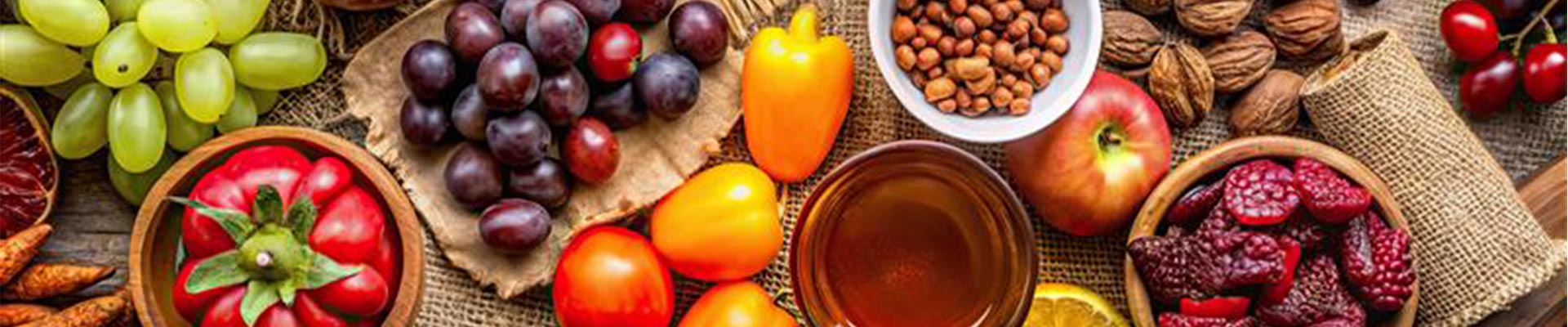 A table full of healthy food such a fruit and vegetables
