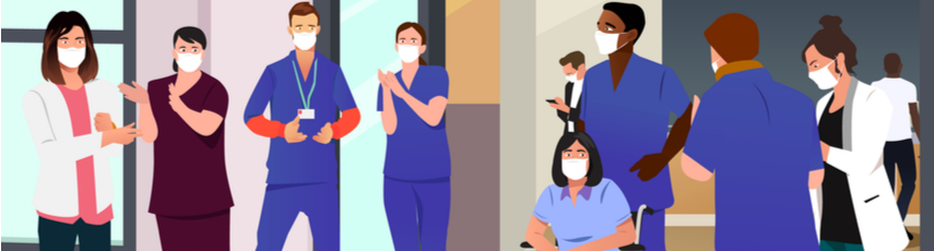 Illustration of healthcare workers wearing face masks