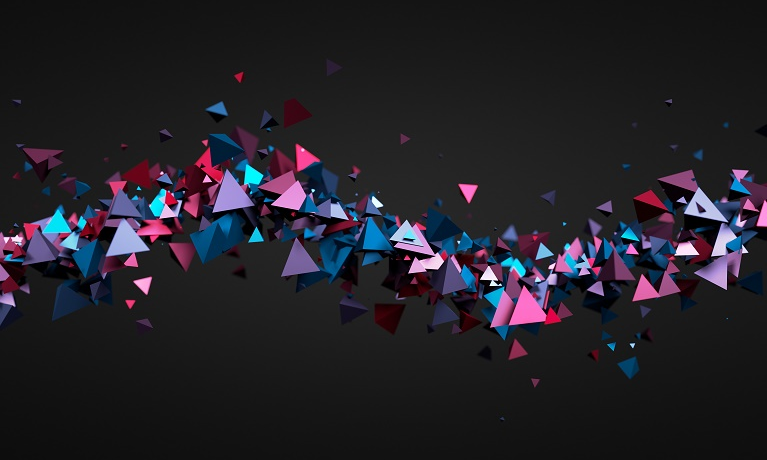 Wave of pink triangle images on a black background