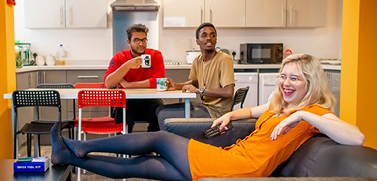 Three students in communal area