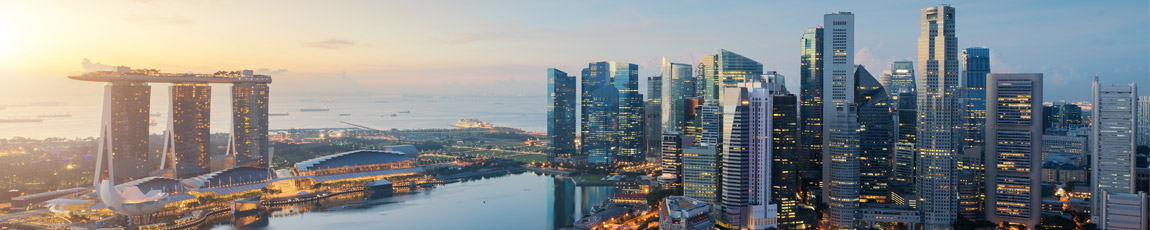 Aerial view of Singapore business district and city at twilight in Singapore.