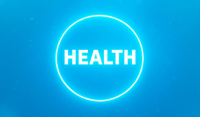 The word health circled on a blue background