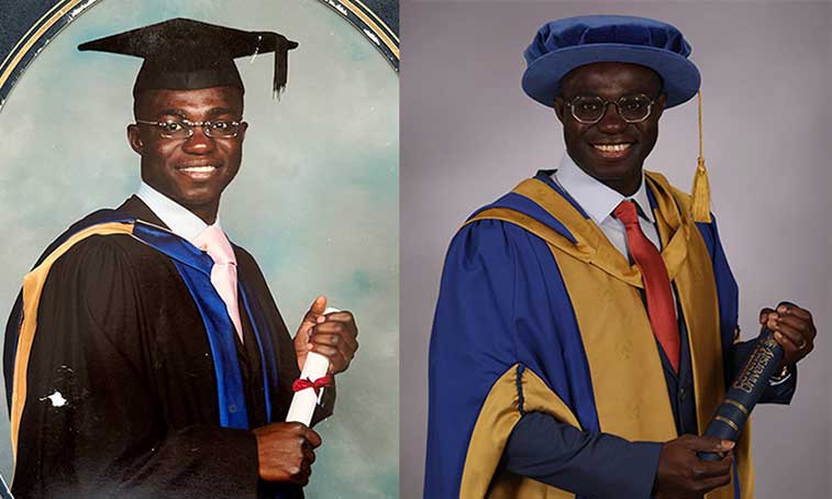 Abraham Okusanya at his graduation and his honorary graduation