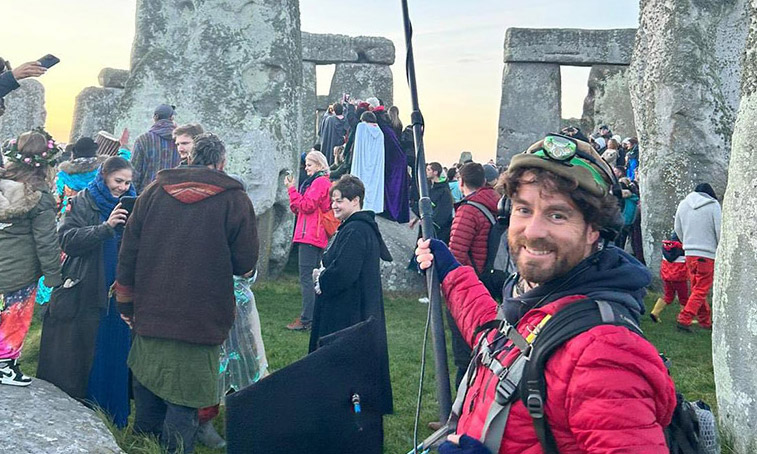 Man holding boom mic at stonehenge