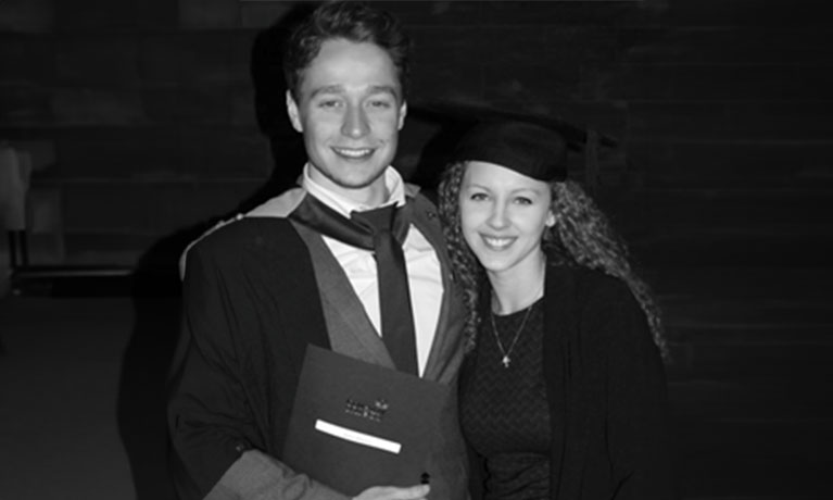 Matthew outside Coventry Cathedral, having graduated from the Architectural Technology course in 2015.