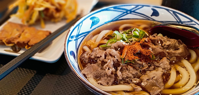 Noodles and tempura at Marugame Udon