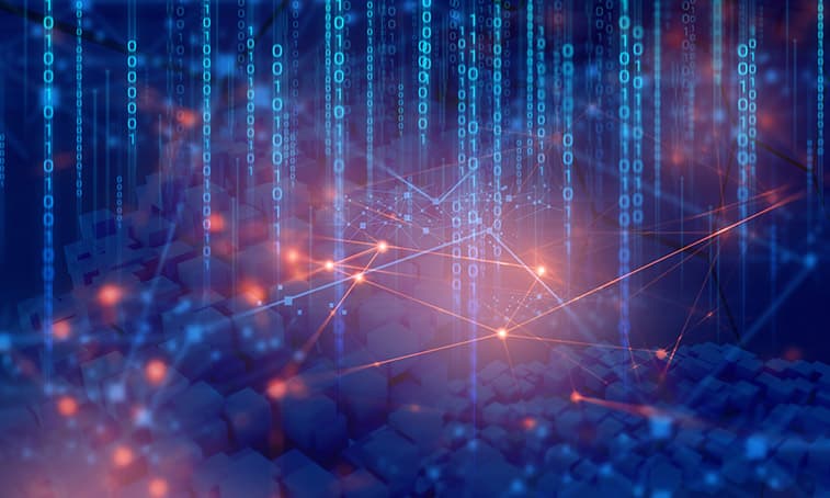 Abstract digital landscape with various laser lines