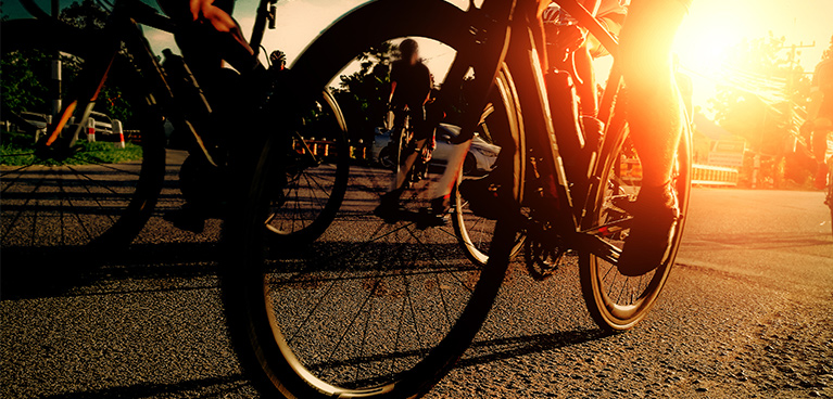 Ground view of bicycle wheels